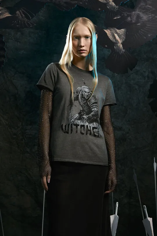 szary T-shirt bawełniany damski z kolekcji The Witcher x Medicine kolor szary Damski