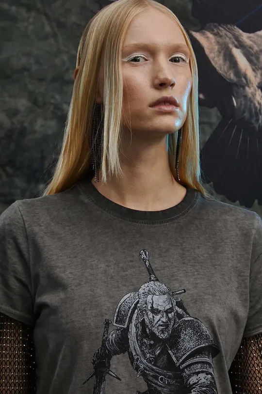 szary T-shirt bawełniany damski z kolekcji The Witcher x Medicine kolor szary