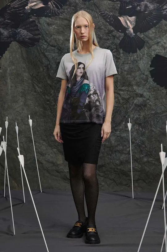T-shirt bawełniany damski z kolekcji The Witcher x Medicine kolor szary 100 % Bawełna 