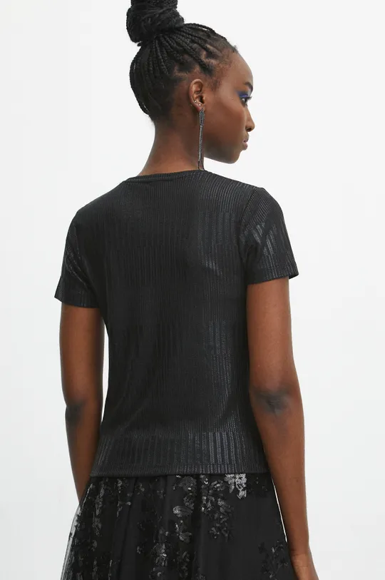 T-shirt damski z metaliczną nicią kolor czarny 59 % Wiskoza, 37 % Włókno metaliczne, 4 % Elastan 