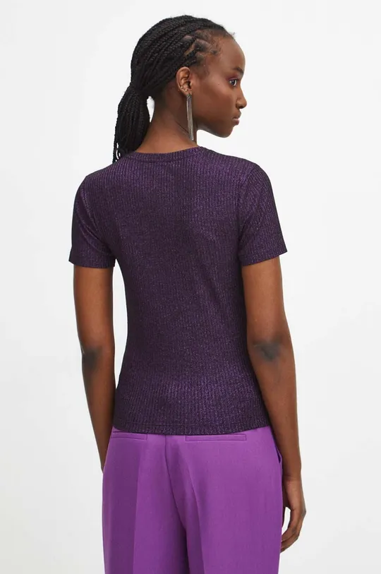 T-shirt damski z metaliczną nicią kolor fioletowy 59 % Wiskoza, 37 % Włókno metaliczne, 4 % Elastan 