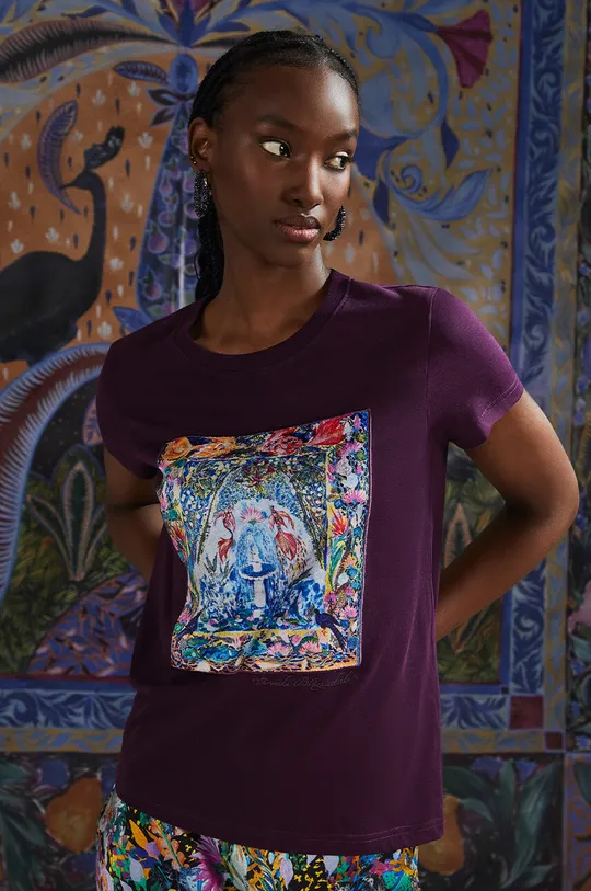 fioletowy T-shirt bawełniany damski z kolekcji Medicine x Veronika Blyzniuchenko kolor fioletowy Damski