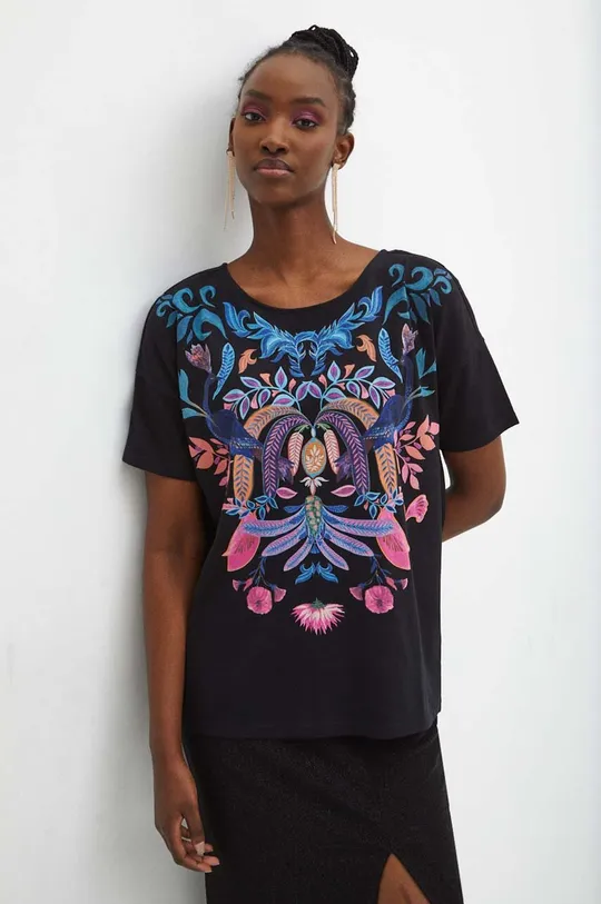 T-shirt bawełniany damski z kolekcji Medicine x Veronika Blyzniuchenko kolor czarny 100 % Bawełna
