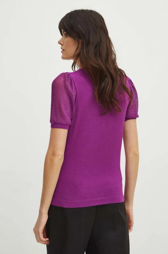 T-shirt damski z ozdobnymi wstawkami kolor różowy Materiał główny: 82 % Wiskoza, 18 % Poliamid, Materiał dodatkowy: 100 % Poliester