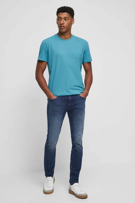 T-shirt bawełniany gładki z domieszką elastanu kolor turkusowy turkusowy
