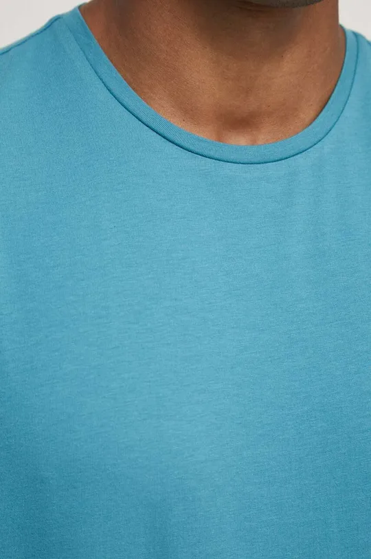 T-shirt bawełniany gładki z domieszką elastanu kolor turkusowy Męski