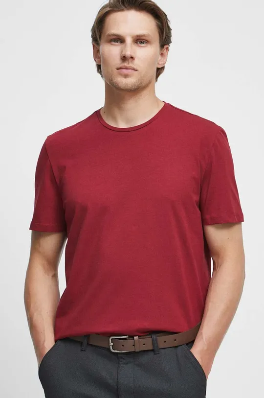 bordowy T-shirt bawełniany gładki z domieszką elastanu kolor bordowy