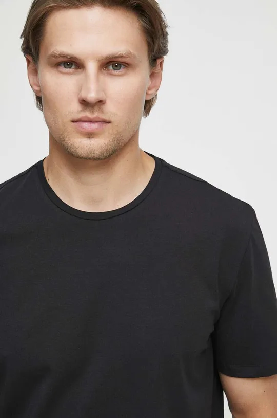T-shirt bawełniany gładki z domieszką elastanu kolor czarny 95 % Bawełna, 5 % Elastan