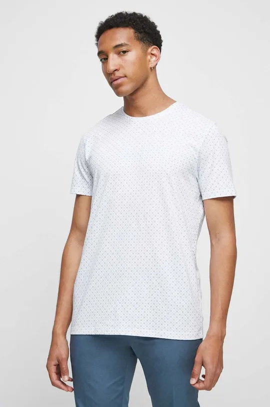 biały T-shirt bawełniany męski wzorzysty kolor biały Męski