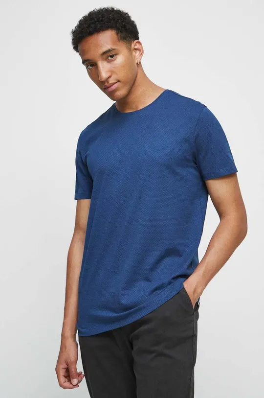 niebieski T-shirt bawełniany męski wzorzysty kolor niebieski Męski