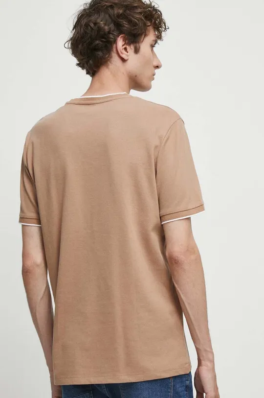 T-shirt bawełniany męskie gładki z domieszką elastanu kolor beżowy 98 % Bawełna, 2 % Elastan