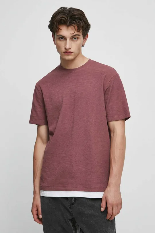 fioletowy T-shirt bawełniany męski z fakturą kolor fioletowy Męski