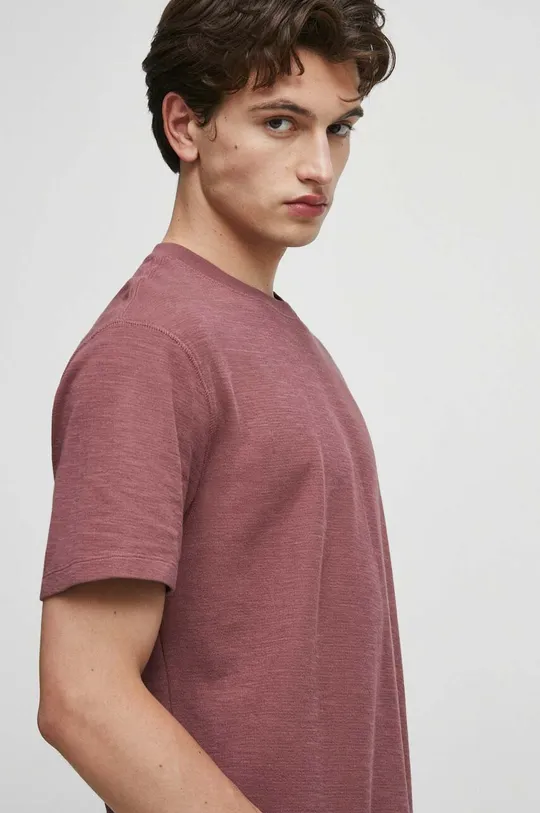 fioletowy T-shirt bawełniany męski z fakturą kolor fioletowy