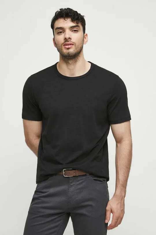 czarny T-shirt męski bawełniany gładki kolor czarny Męski