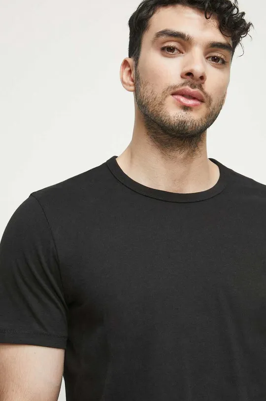 czarny T-shirt męski bawełniany gładki kolor czarny