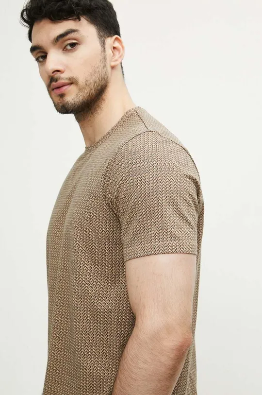 brązowy T-shirt bawełniany męski wzorzysty kolor brązowy