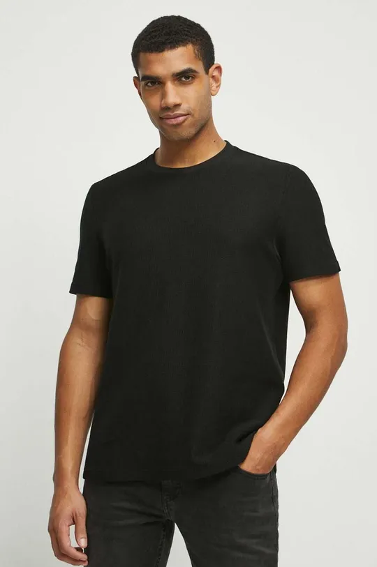 czarny T-shirt bawełniany męski z fakturą kolor czarny Męski