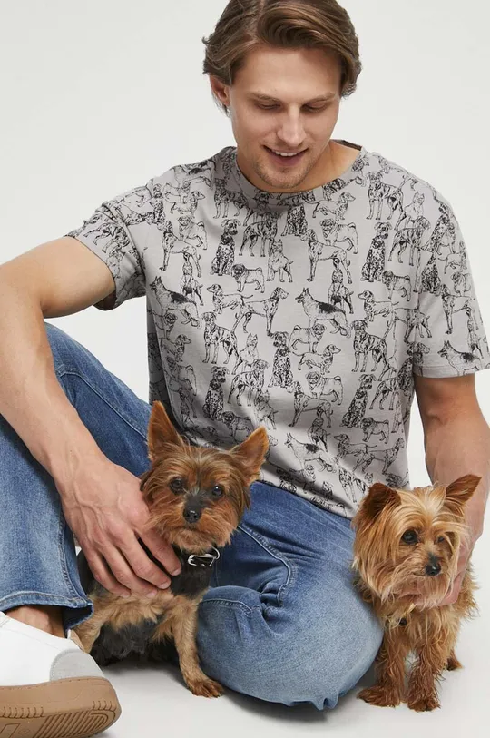 szary T-shirt bawełniany męski z kolekcji na Dzień Psa kolor szary Męski