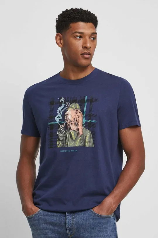 T-shirt bawełniany męski z kolekcji na Dzień Psa kolor granatowy granatowy