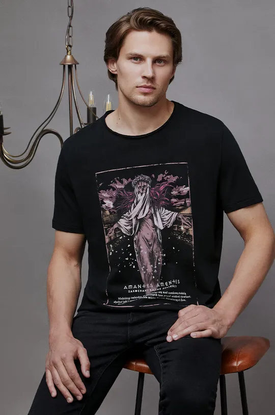 czarny T-shirt bawełniany męski z kolekcji Zamkowe Legendy kolor czarny Męski