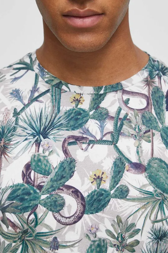 T-shirt bawełniany męski wzorzysty kolor beżowy Męski