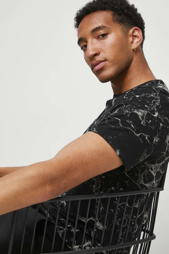 T-shirt bawełniany męski wzorzysty kolor czarny Męski