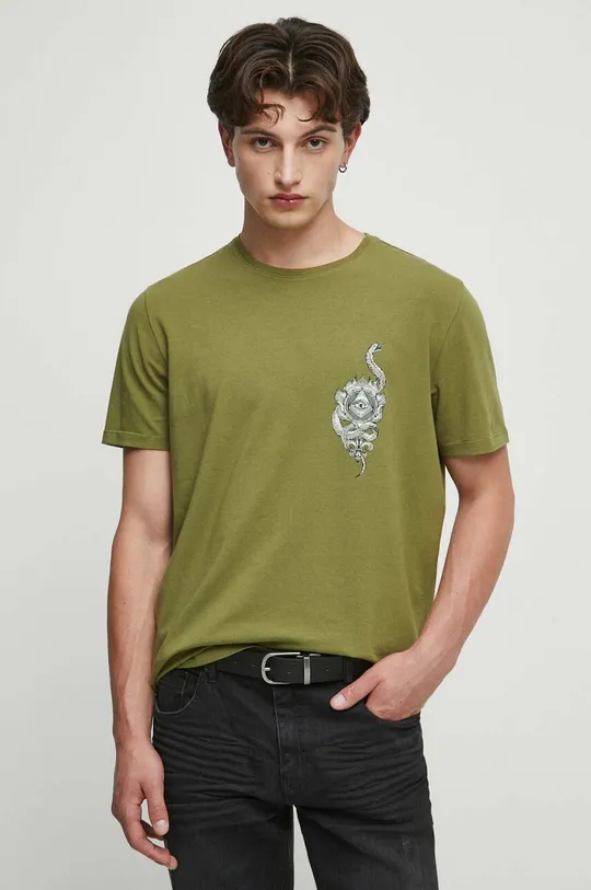 zelená Bavlnené tričko pánske s potlačou zelená farba Pánsky