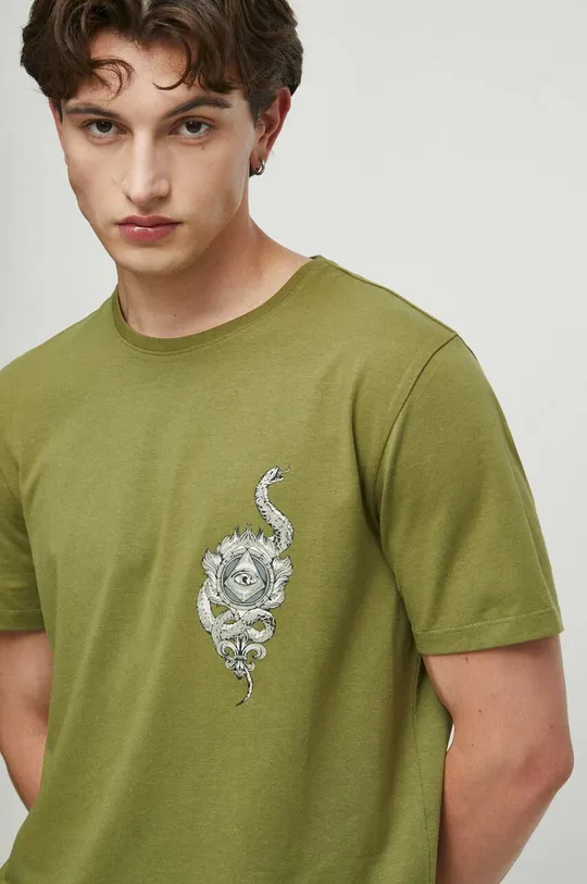 zelená Bavlnené tričko pánske s potlačou zelená farba