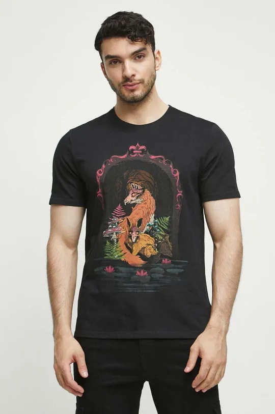 T-shirt bawełniany męski z kolekcji Graficzny Atlas Zwierząt kolor czarny czarny