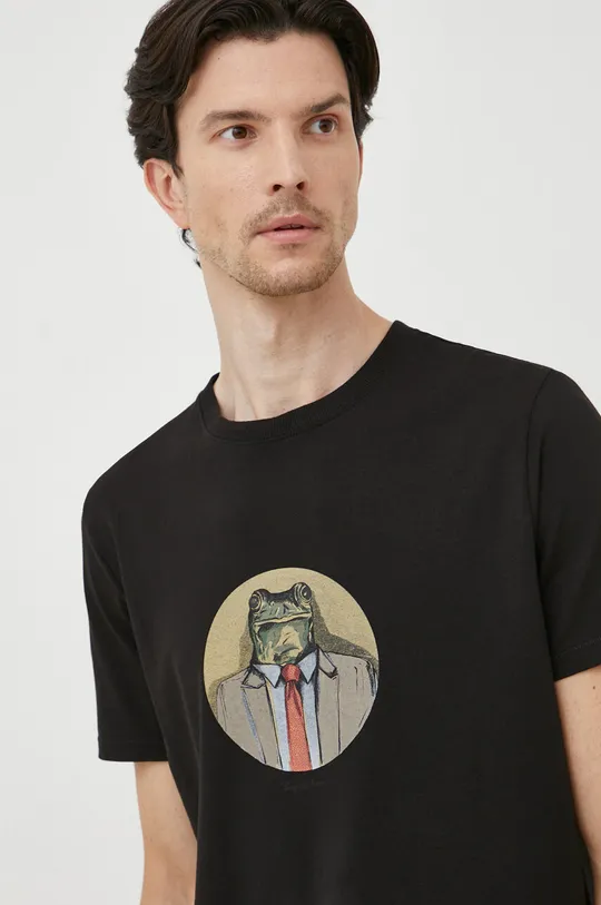 T-shirt bawełniany męski z kolekcji Graficzny Atlas Zwierząt kolor czarny 95 % Bawełna, 5 % Elastan