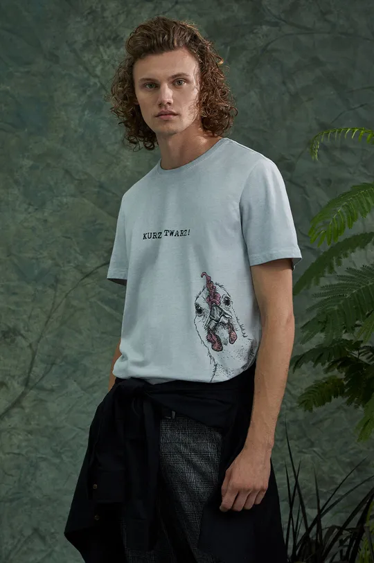 szary T-shirt bawełniany męski z kolekcji Graficzny Atlas Zwierząt kolor szary Męski