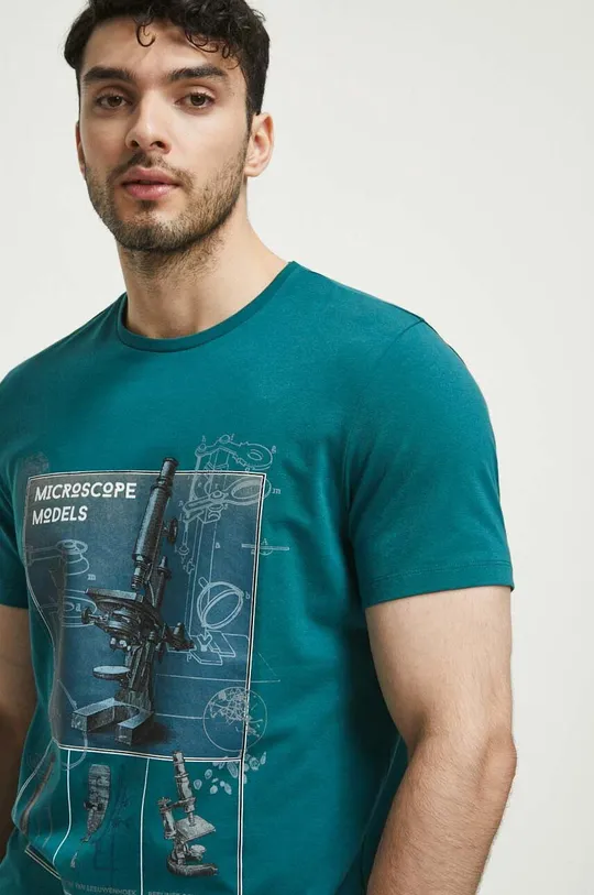 T-shirt bawełniany z kolekcji Science kolor zielony turkusowy