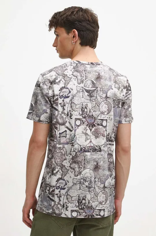 T-shirt bawełniany męski wzorzysty kolor beżowy 100 % Bawełna 