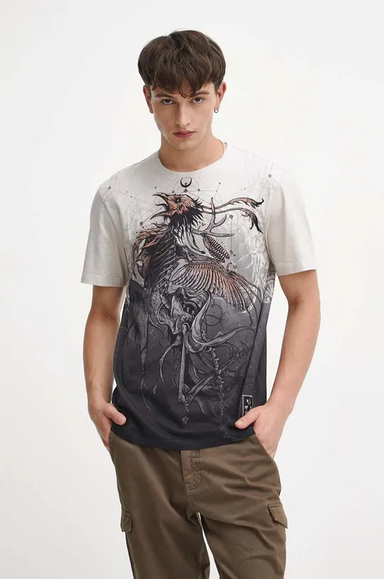 T-shirt bawełniany męski z kolekcji Bestiariusz kolor beżowy beżowy