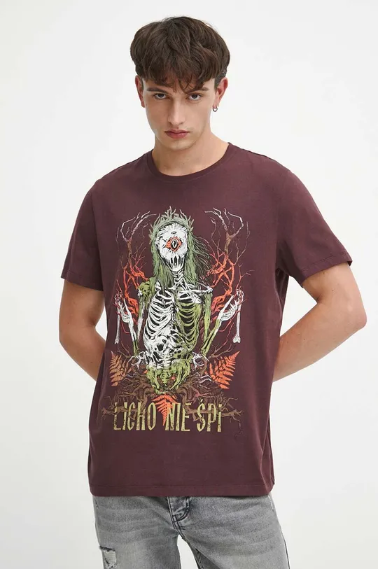 T-shirt bawełniany męski z kolekcji Bestiariusz kolor bordowy bordowy