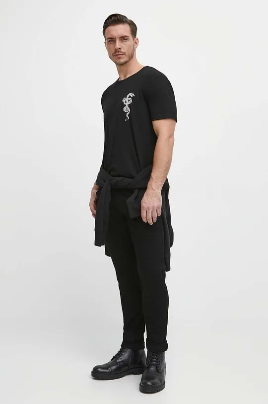 T-shirt męski z domieszką elastanu z nadrukiem kolor czarny czarny