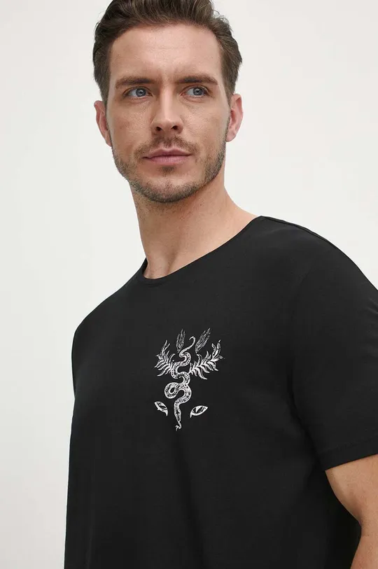 T-shirt bawełniany męski z domieszką elastanu z nadrukiem kolor czarny czarny RW23.TSM925