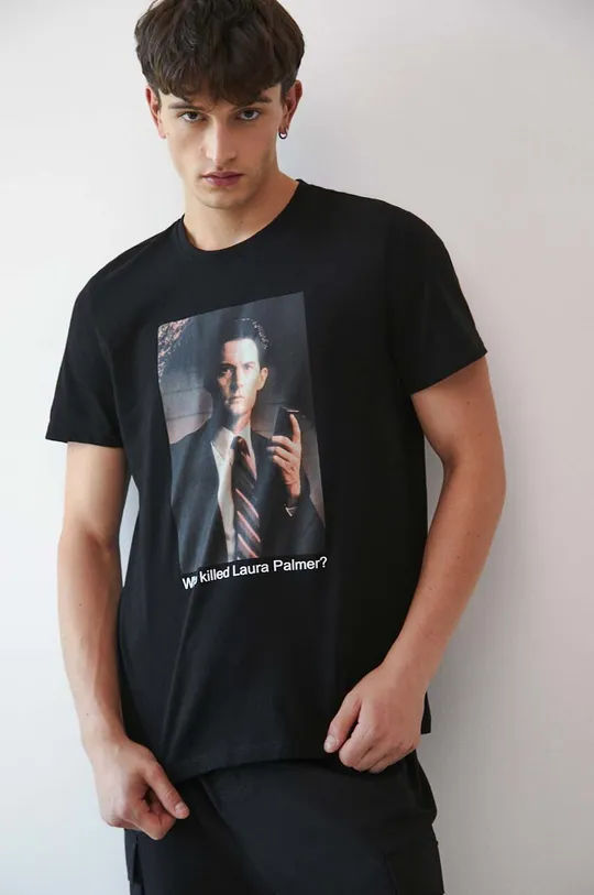 czarny T-shirt bawełniany męski Twin Peaks kolor czarny Męski