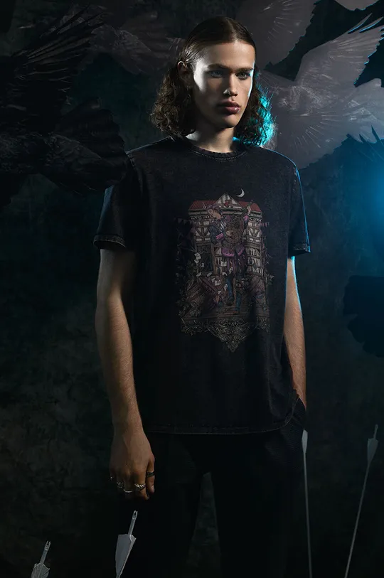szary T-shirt bawełniany męski z kolekcji The Witcher x Medicine kolor szary Męski