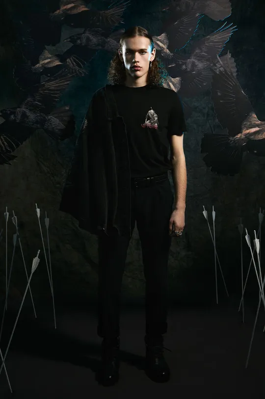 czarny T-shirt bawełniany męski z kolekcji The Witcher x Medicine kolor czarny Męski