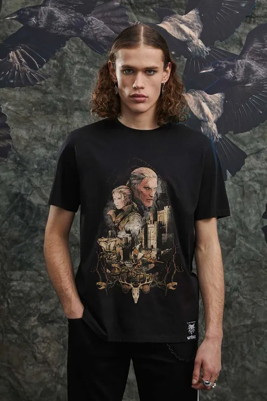 Bavlnené tričko pánske z kolekcie The Witcher x Medicine čierna farba čierna