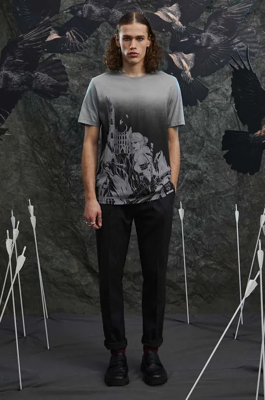 Bavlnené tričko pánske z kolekcie The Witcher x Medicine šedá farba sivá