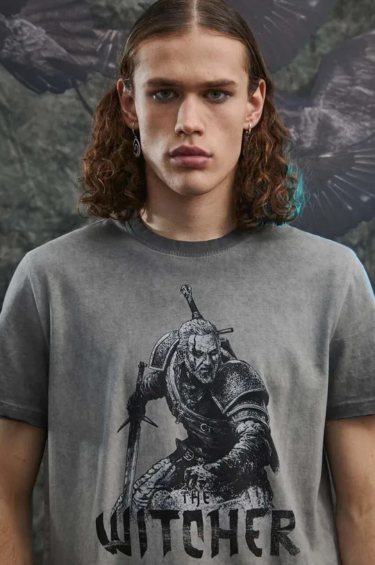 Bavlnené tričko pánske z kolekcie The Witcher x Medicine šedá farba Pánsky