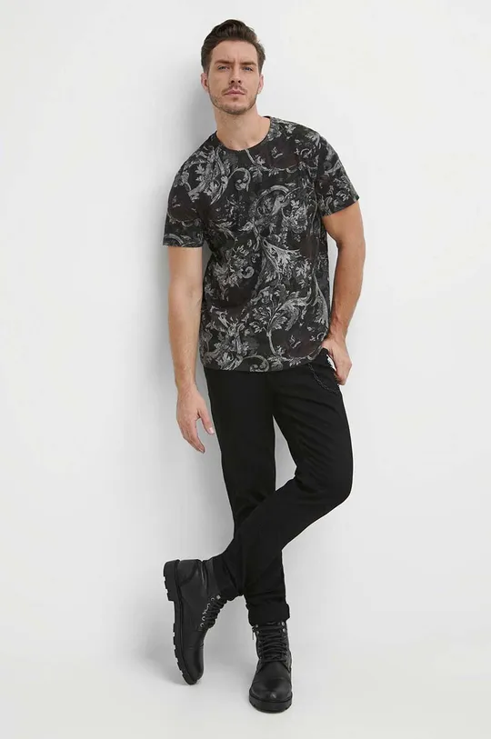 T-shirt bawełniany męski wzorzysty kolor czarny czarny