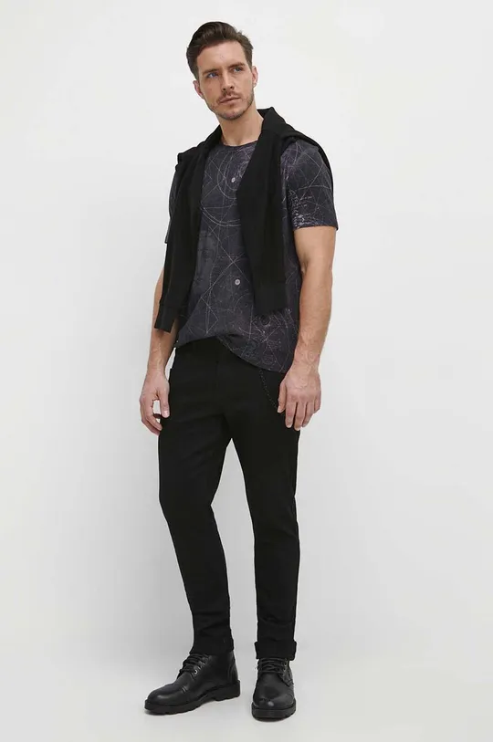 T-shirt bawełniany męski wzorzysty kolor czarny czarny