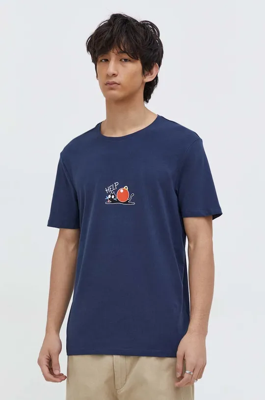 Bombažna kratka majica Medicine mornarsko modra