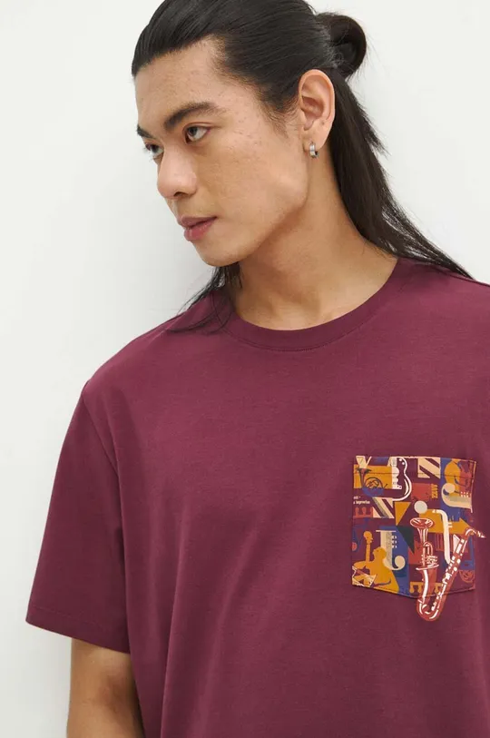 burgundské Bavlnené tričko pánsky bordová farba Pánsky