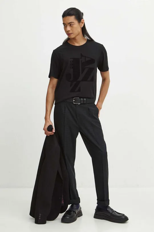 T-shirt bawełniany męski z nadrukiem kolor czarny czarny