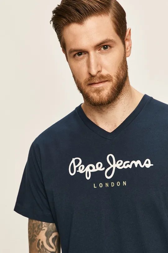 granatowy Pepe Jeans - T-shirt EGGO V Męski