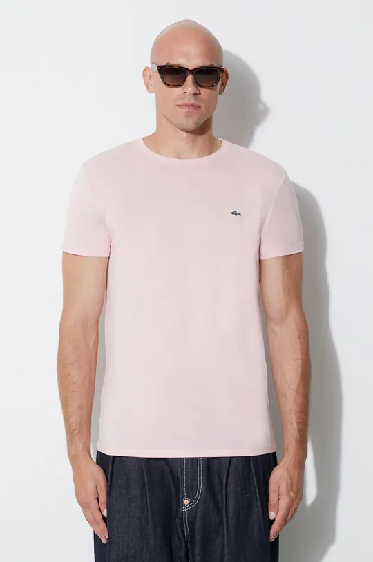 ροζ Βαμβακερό μπλουζάκι Lacoste Ανδρικά